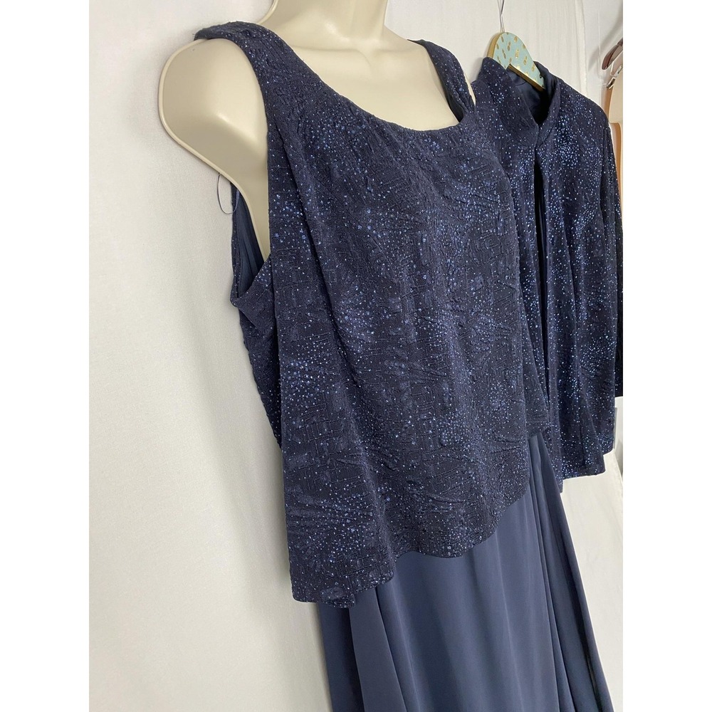 Alex Evenings 2 Piece Dress Jacket Set Womens 18W Navy Blue Glimmer Gown Formal - Picture 2 of 16